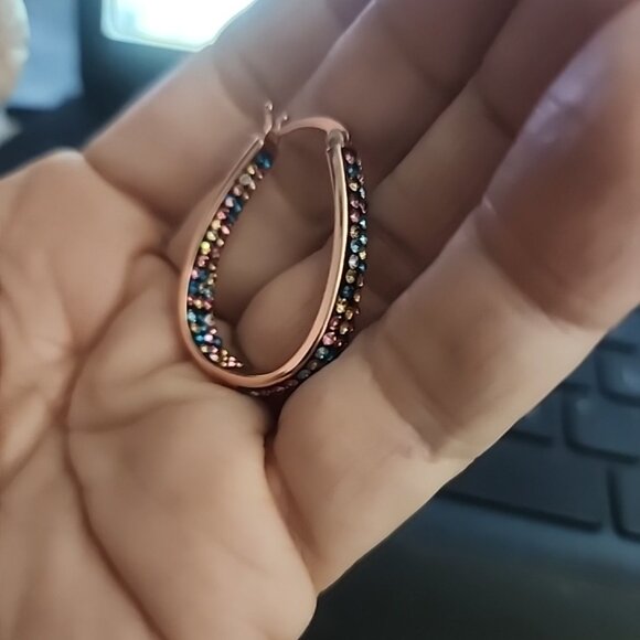 Women's Rose Gold Tone Plated Earring Multi Color with Swarovski Crystal Loops - Picture 8 of 11